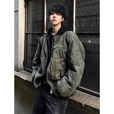 美式假两件迷彩连帽棉衣外套高级感飞行服夹克WLB963-P93夹棉110，男装夹克，星座1008