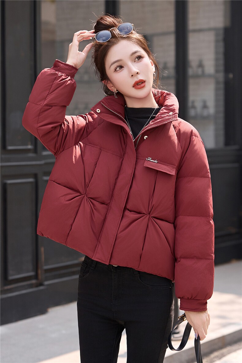 现货时尚短款羽绒服女2025冬季新款加厚立领保暖90白鸭绒外套,女装羽绒服,姿衣坊