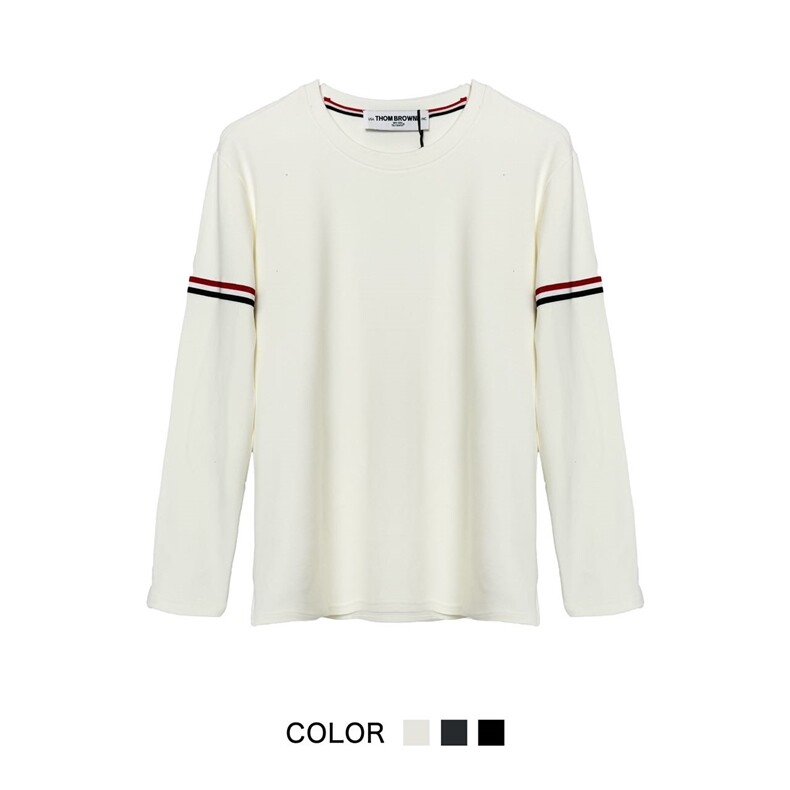 2025年秋季圆领TB经典红白蓝德绒打底衫男女同款，女装T恤，湘姗