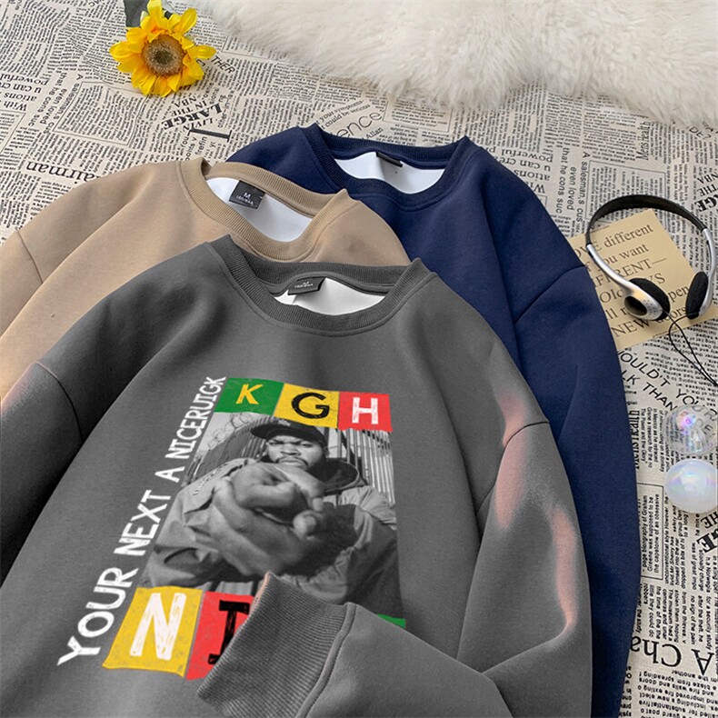 美式复古黑人说唱网红印花不戴帽重磅小领口卫衣,男装卫衣,星座310A-4