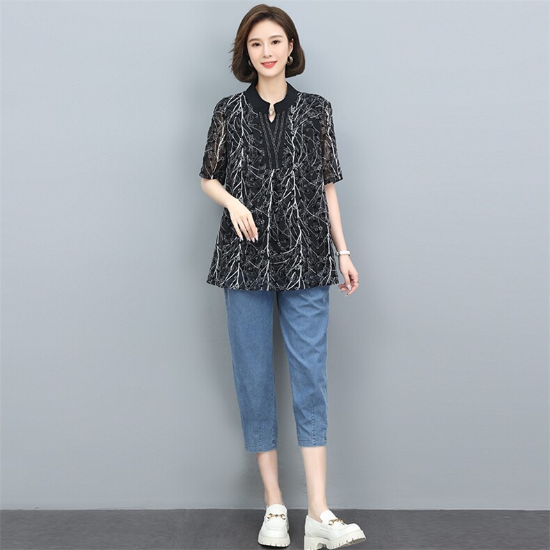 2022夏季新款文艺时尚印花牛仔套装显瘦修身气质女装两件套,女装套装/套裙,依恋蒂丝