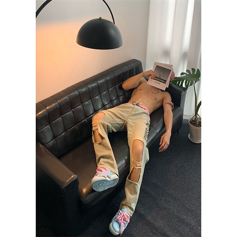 B221美式ins高街小众情侣款大破洞牛仔裤LK23078-P55控78,男装牛仔裤,电商B221