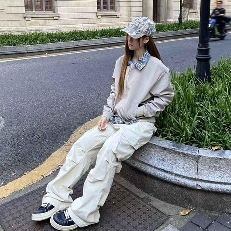 格子拼接假两件外套男潮牌设计感痞帅翻领夹克春季时尚情侣棒球服,男装夹克,星座218-8