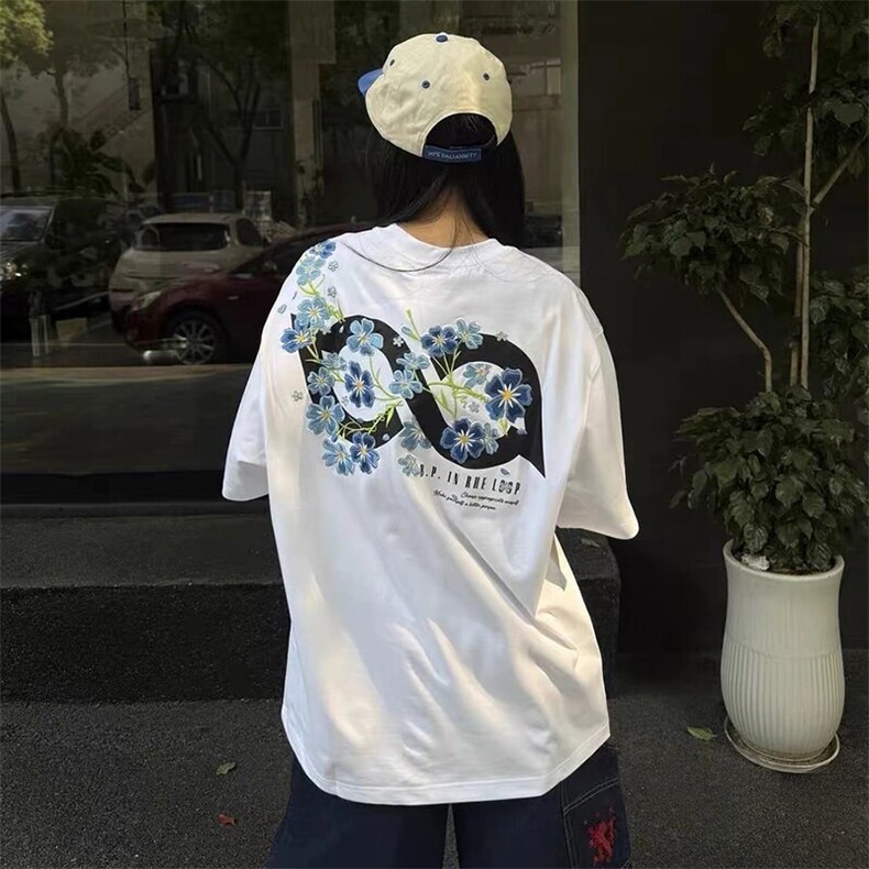 万针全刺绣解构设计260克重磅双纱纯棉高品质美式高街短袖T恤特39,男装T恤,电商A486