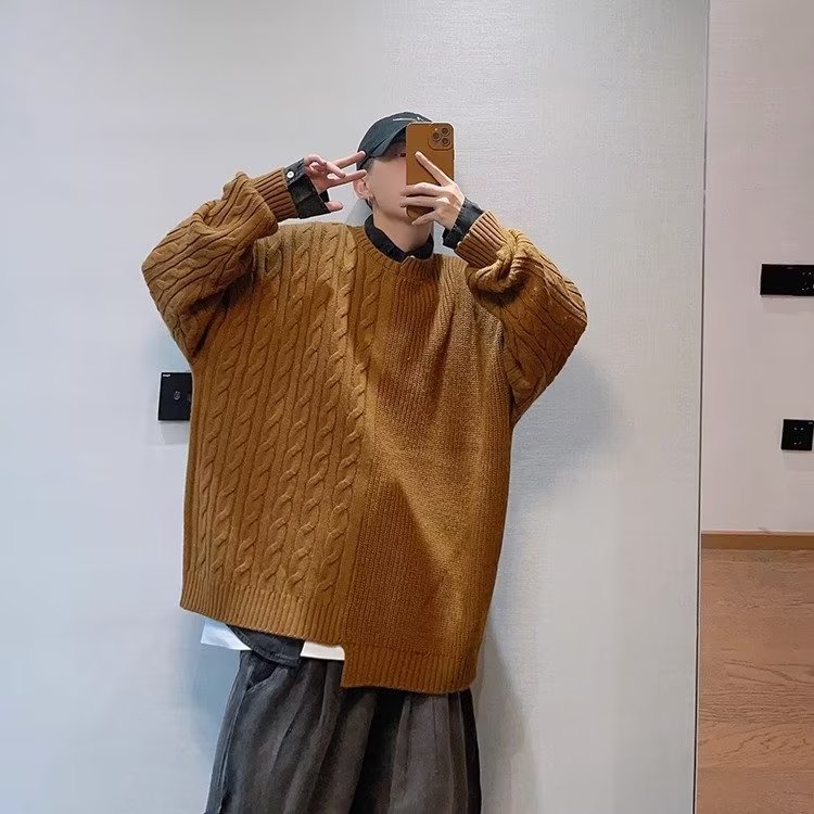 JC0920-P50圆领毛衣男长袖秋季不规则拼接青年修身套头打底衫上衣,男装T恤,电商C233