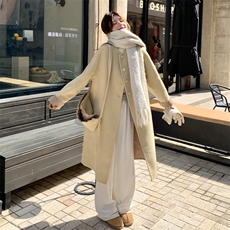 黄色高级感茧型宽松韩版羊绒双面羊毛大衣女冬新款长过膝毛呢外套，女装羊绒大衣，2C056