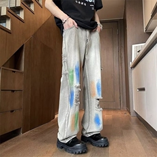 水洗牛仔裤男欧美vibe扎染裤子潮牌男直筒长裤NK002P48，男装牛仔裤，星座410-2