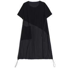 2021夏季新款简约时尚气质圆领拼色宽松休闲舒适连衣裙，女装连衣裙，灵力轩