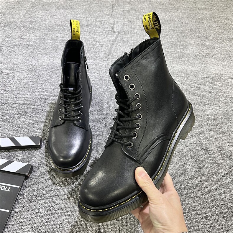时尚潮流黑色八孔马丁靴英伦风硬皮男靴经典百搭高帮靴子，男鞋马丁靴，黄金折扣鞋