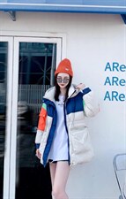 冬季新款撞色设计羽绒服，女装羽绒服，摩登风暴