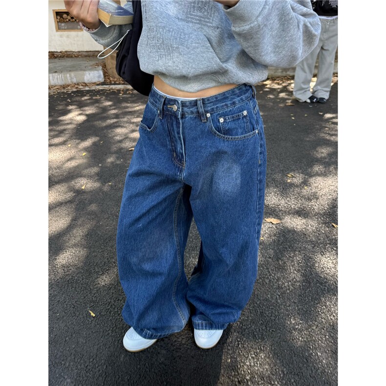 美式潮流宽松复古做旧阔腿弯刀牛仔裤男女新款松弛感宽松休闲裤子,男装牛仔裤,星座506A