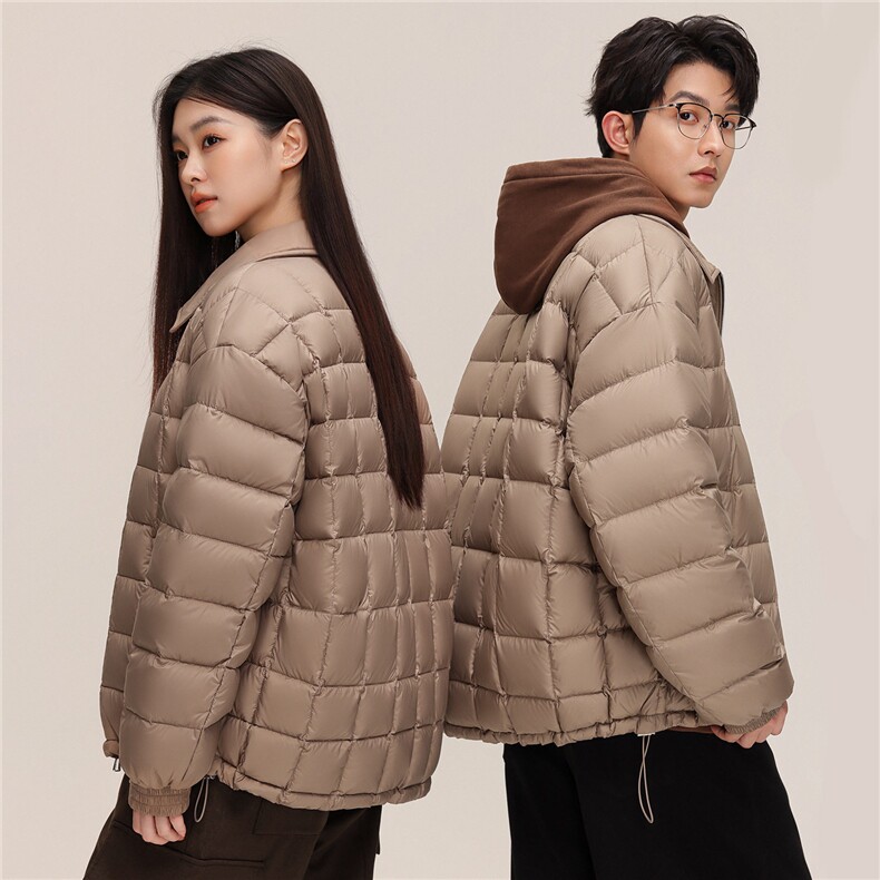新标90%轻薄羽绒服复古棋盘格翻领男女情侣外套夹克DB186-P210,男装夹克,星座1210A