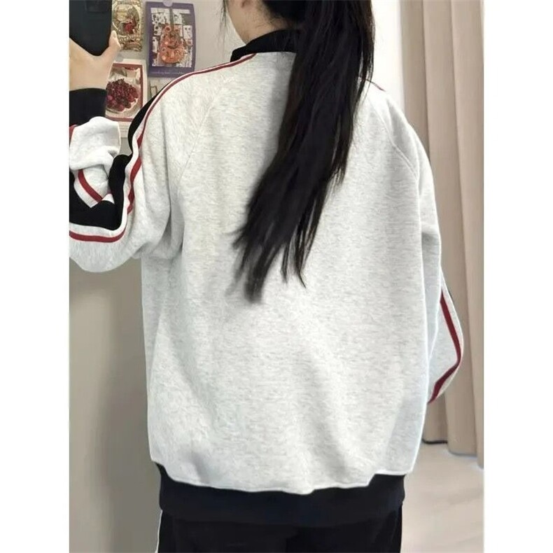 美式学院风撞色三条杠立领卫衣外套女秋冬季宽松开衫夹克W877,男装夹克,星座1116A（原606A-3）