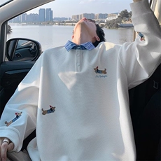 X90-P36小狗刺绣假两件长袖t恤男款夏季衬衫领上衣青少年POLO衫，男装Polo衫，电商B323A