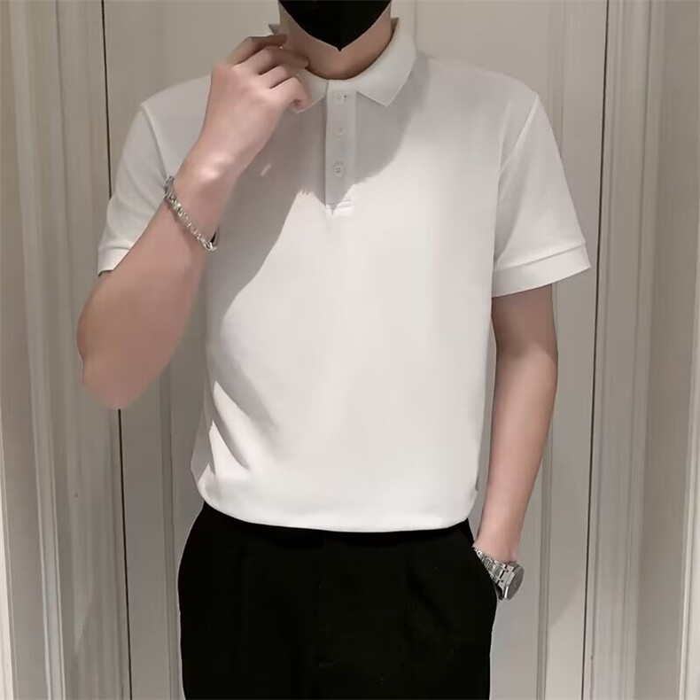 2024新款夏季短袖男装有领保罗翻领POLO衫商务纯色纯白色简约百搭,男装Polo衫,星座1013