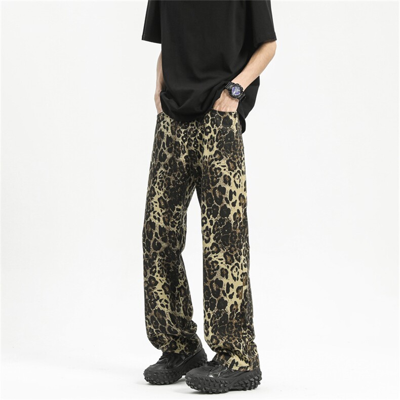 N9801-P5578美式ins高街小众个性豹纹微喇牛仔裤男潮，男装牛仔裤，电商B369（原A024）