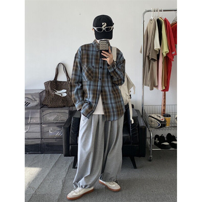 脏脏风格子衬衫男款复古小众格纹长袖衬衣cleanfit外套CS07,男装衬衫,星座1116A（原606A-3）