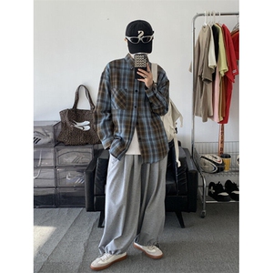 脏脏风格子衬衫男款复古小众格纹长袖衬衣cleanfit外套 CS07图片