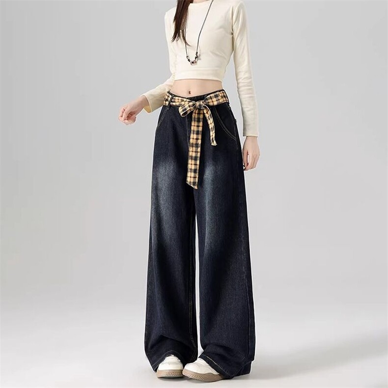 街头说课稿休闲阔腿牛仔裤女春秋季新款垂感时尚宽松拖地牛仔裤潮,男装牛仔裤,星座506A