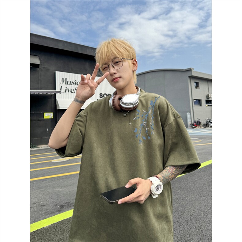 2024夏季新款麂皮绒圆领短袖T恤RT442-特P19控38,男装T恤,电商B370