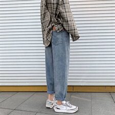 春夏季新款男牛仔裤休闲宽松直筒港风韩版潮牌中性情侣N08，男装牛仔裤，星座1008