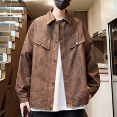 春季情侣款外套翻领青年机车男士皮衣潮按扣夹克A266-PY009-P100，男装皮衣，电商A266