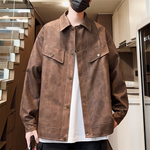 春季情侣款外套翻领青年机车男士皮衣潮按扣夹克A266-PY009-P100图片