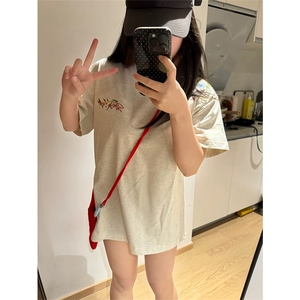 网图有货 美式纯棉230g花体连肩刺绣花卉宽松短袖t恤男女A397-P35图片