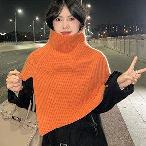 纯羊毛套头围脖披肩女冬季开叉高领不规则斗篷针织围巾加厚保暖图片