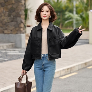 气质翻领短款外套上衣百搭气质开衫复古夹克上衣女图片