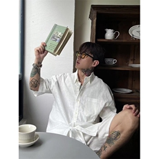 现货~夏季复古老钱风短袖衬衫男宽松休闲棉麻T恤上衣C031-特P30，男装T恤，星座1004-3