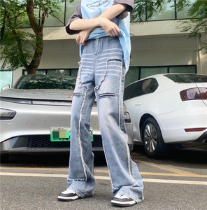 美式复古毛边直筒牛仔裤女拉链设计感高街高腰显瘦BK61-P70