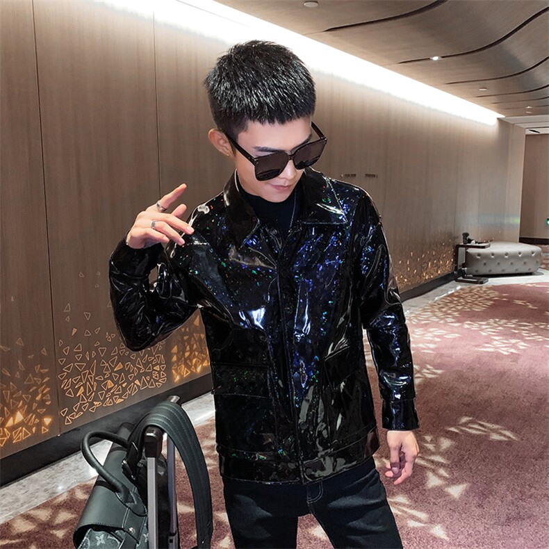 镜面革亮闪皮衣秋冬新款社会小伙机车服外套A328-20312-P85,男装皮衣,星座406