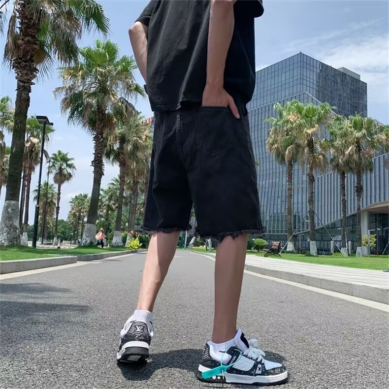 水洗破洞牛仔短裤男夏季潮牌美式痞帅毛边炸街短D912-P32,男装牛仔裤,星座1001-1