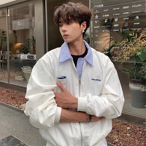 K09sauce新品假两件外套男春秋美式覆古绣花学院风潮流高级感夹克图片