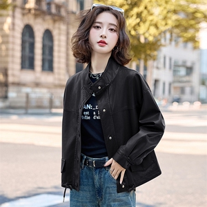 皮衣女短款2025春秋新款时尚休闲百搭真皮皮衣外套立领夹克上衣女图片