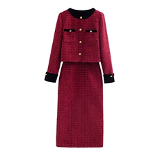 小香风毛呢套装女秋冬2025新款高级感时尚洋气包臀半身长裙两件套，女装套装/套裙，雅静靓衣