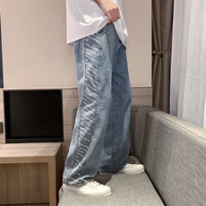牛仔裤男ins港风高街原宿宽松直筒潮牌长裤网红裤子K1027-P40，男装休闲裤，星座512-2