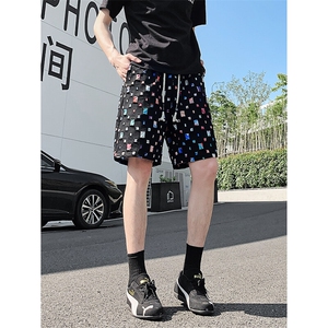 DK162-P32花白短裤男女夏季新款休闲冰丝沙滩中裤宽松百搭五分裤图片