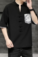 2026夏季风新款盘扣V领男士潮流短袖透气T恤H1692-P60，男装T恤，星座1105-3