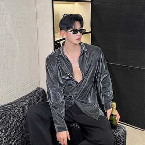 新潮的液态金属多变的闪亮设计衬衫潇洒时尚的男女衬衫图片