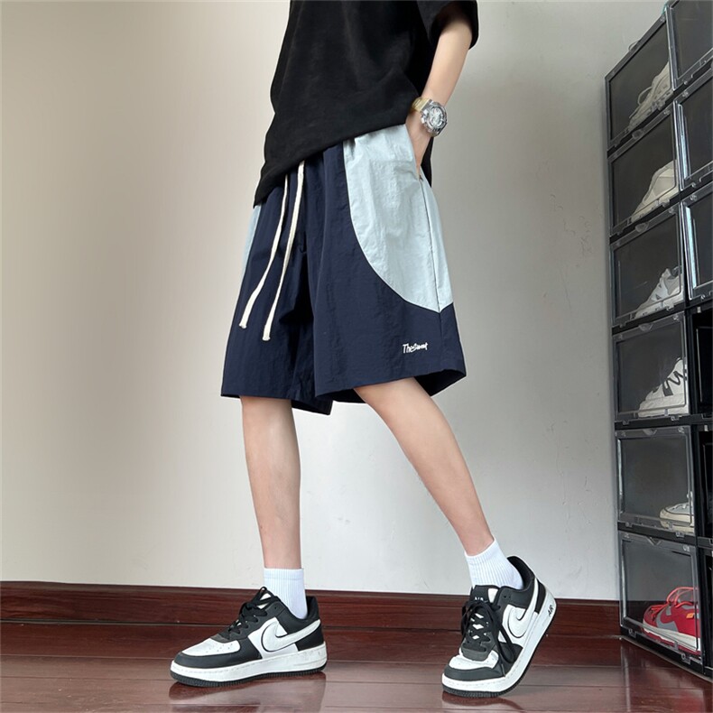 夏装撞色拼接刺绣休闲短裤男夏季宽松五分裤沙滩裤K1016P30，男装牛仔裤，电商C323