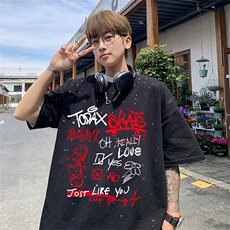 可48小时发货支持抖音得物来样二开美式满天星亮片短袖T恤MTX631，男装T恤，电商A486-1