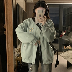 C967-P110美式复古翻领开衫外套女春季2025新款高街潮棒球服，男装棉衣，星座911-2(原星座613-2）