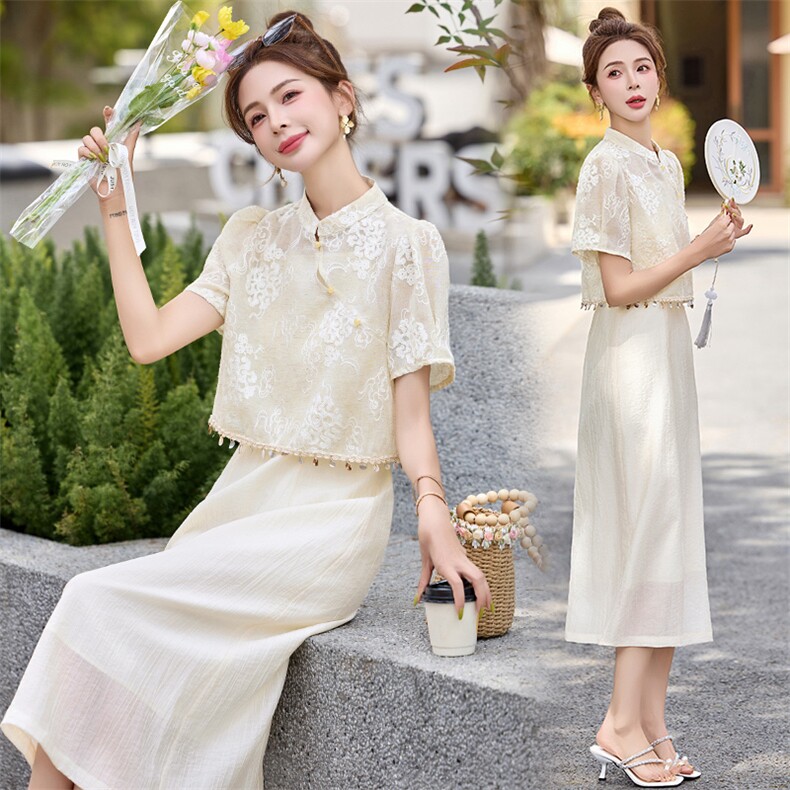 新中式国风连衣裙女2025夏季新款复古盘扣立领收腰显瘦气质中长裙，女装连衣裙，润尚靓点