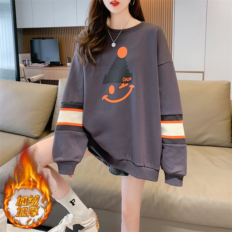 A8395牛奶丝复合100涤加绒加厚撞色拼接宽松圆领卫衣女P48,女装卫衣/绒衫,星座309B-2