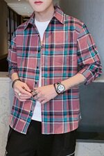 春季新款青少年长袖衬衫男士格子百搭衬衣帅气上衣服潮DS684T，男装衬衫，电商A102