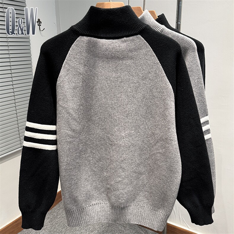 网图76303-P70拼色插肩袖拉链毛衣男款冬季韩版宽松tb针织外套,男装针织衫/毛衣,电商D310B