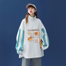 中性风2026秋季新品半拉链宽松卡通印花百搭情侣卫衣B208p55控68，男装卫衣，A247A