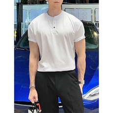 灰色亨利领短袖男夏季健身运动正肩T恤重磅打底衫美式复古polo衫，男装T恤，星座809A(原222-1)